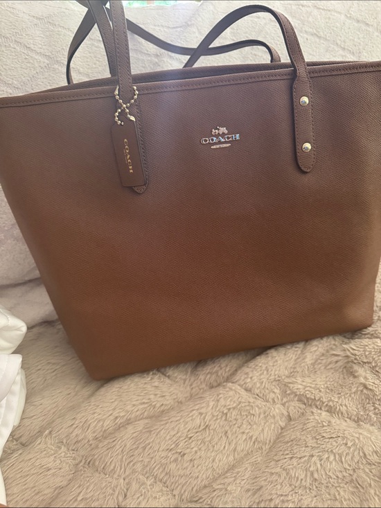 Coach Handbags - COACH Brown Leather Tote with Logo Charm